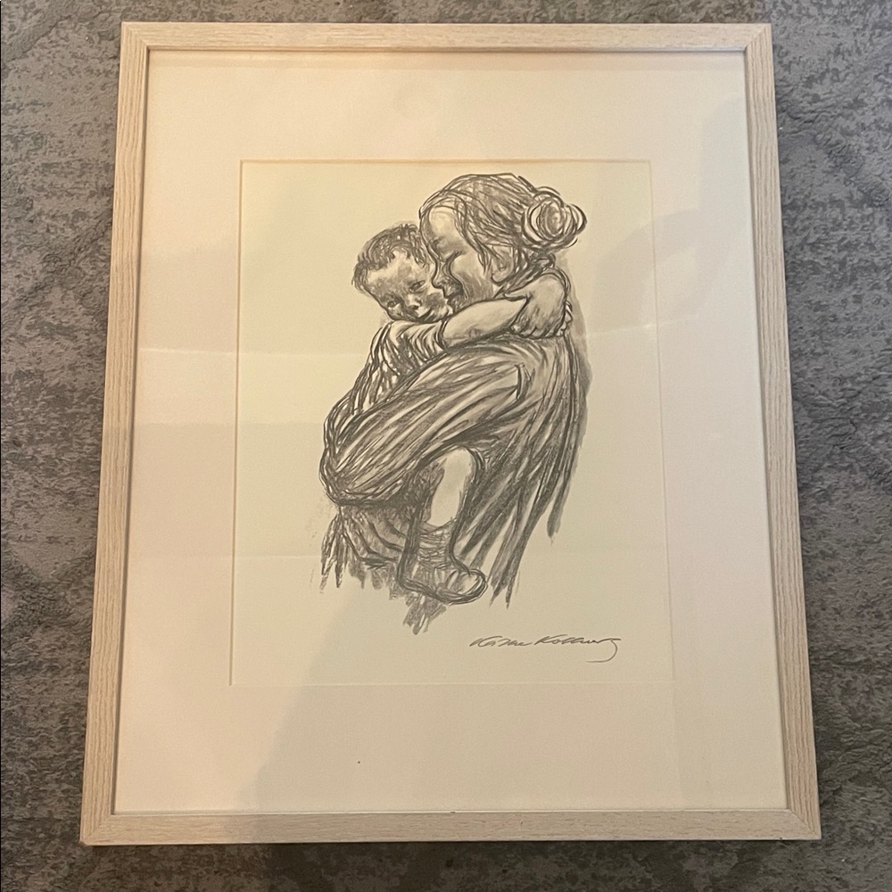 Framed Sketch Art of Mother and Child by Kathe Kollwitz Litograph Print